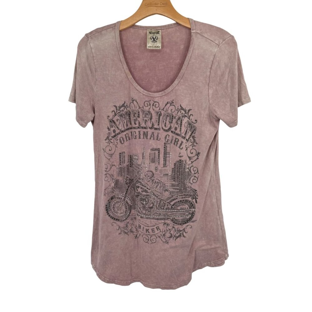 Vocal American Original Girl Biker Graphic Tee size medium Y2K pink USA